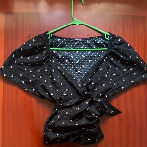 Madewell Black Wrap V-Neck Cap Sleeve Blouse